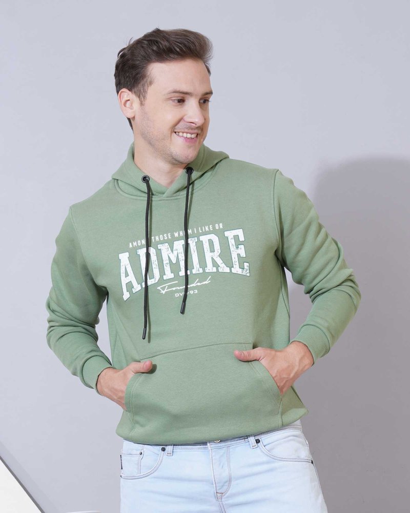 Men's Olive Green "ADMIRE" Printed Hoodie