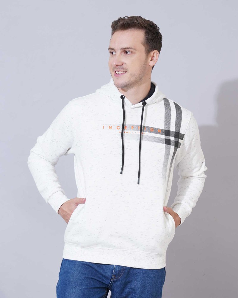Men's White Speckled Hoodie with "INCEPTION" Print