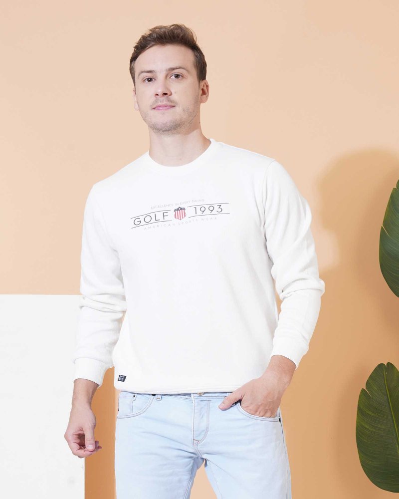 Men's Off-White Crew Neck Sweatshirt with Printed Graphic – Golf 1993