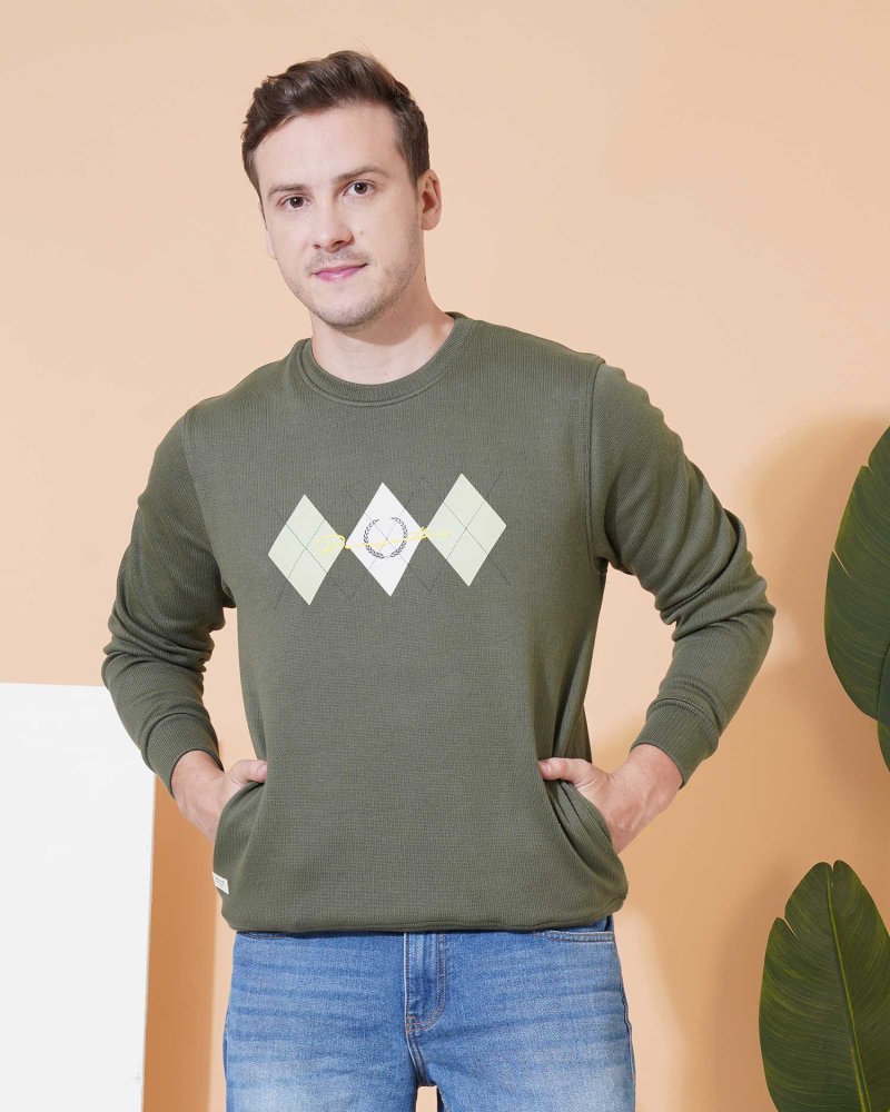 Men’s Olive Green Diamond Print Sweatshirt