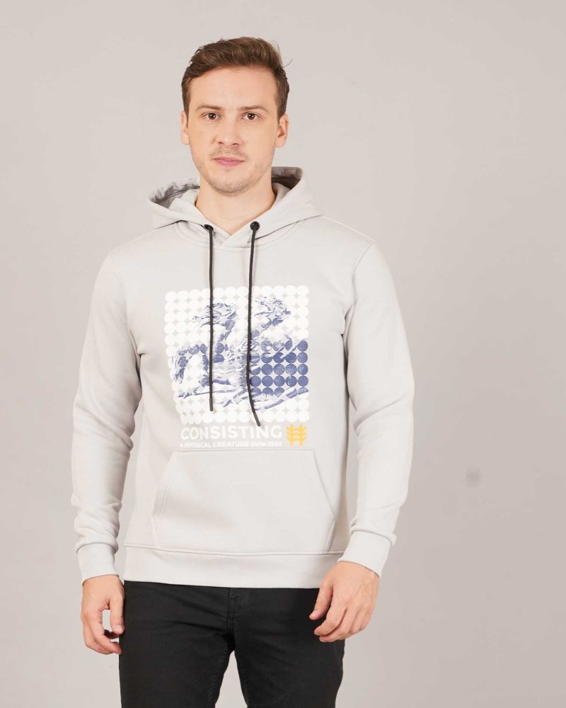 Men’s Light Grey Graphic Hoodie – “Mythical Creature” Edition