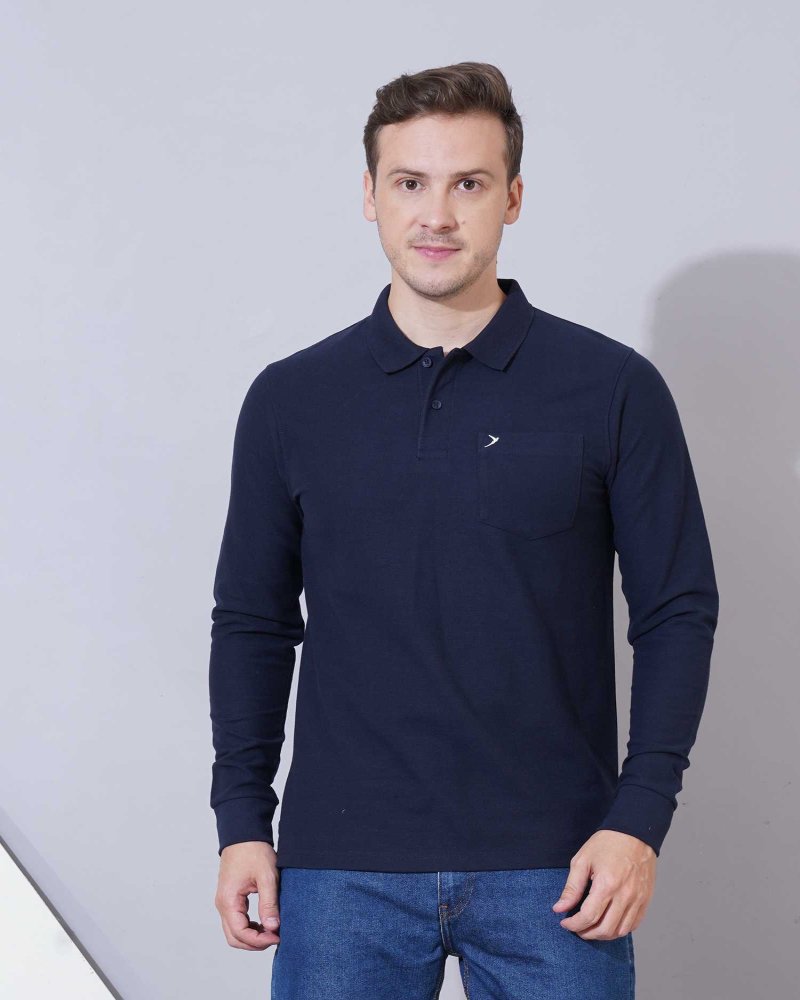Men’s Navy Blue Full-Sleeve Polo T-Shirt