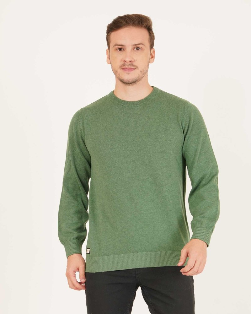 Men’s Solid Green Knitted Sweater