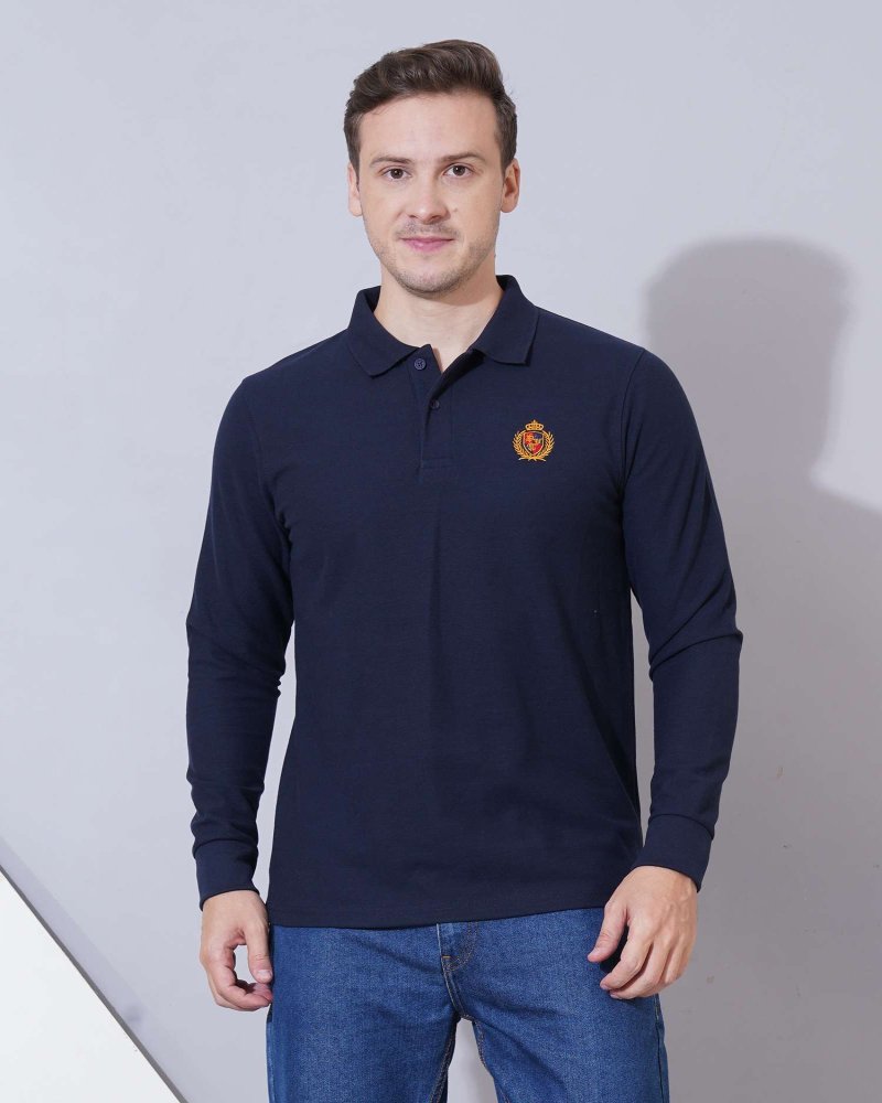 Men’s Navy Blue Long Sleeve Polo T-Shirt