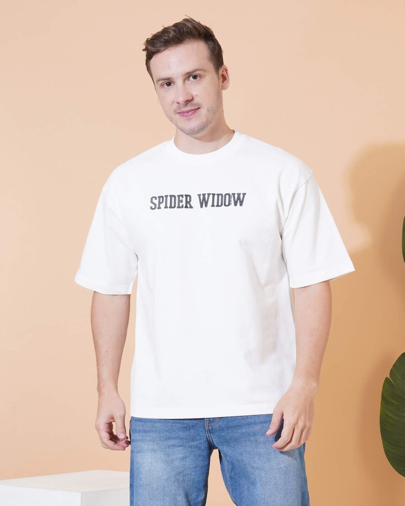Men’s White Oversized Graphic T-Shirt – Spider Widow Print (Front & Back Design)