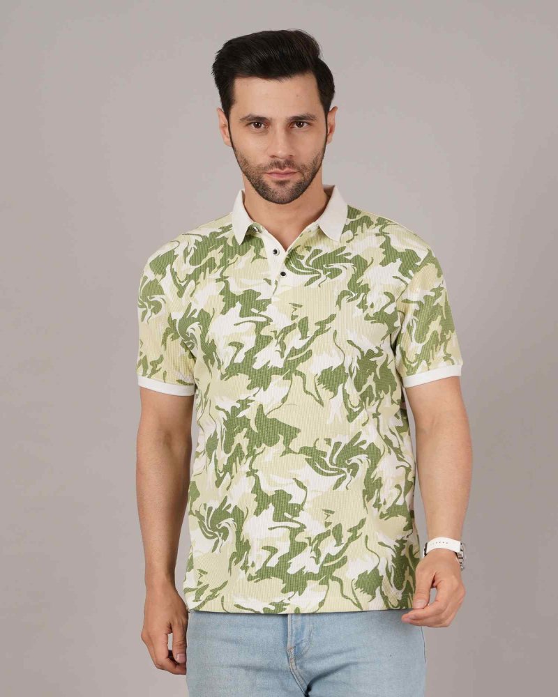 Men’s Green Camouflage Polo T-Shirt – Casual Printed Polo
