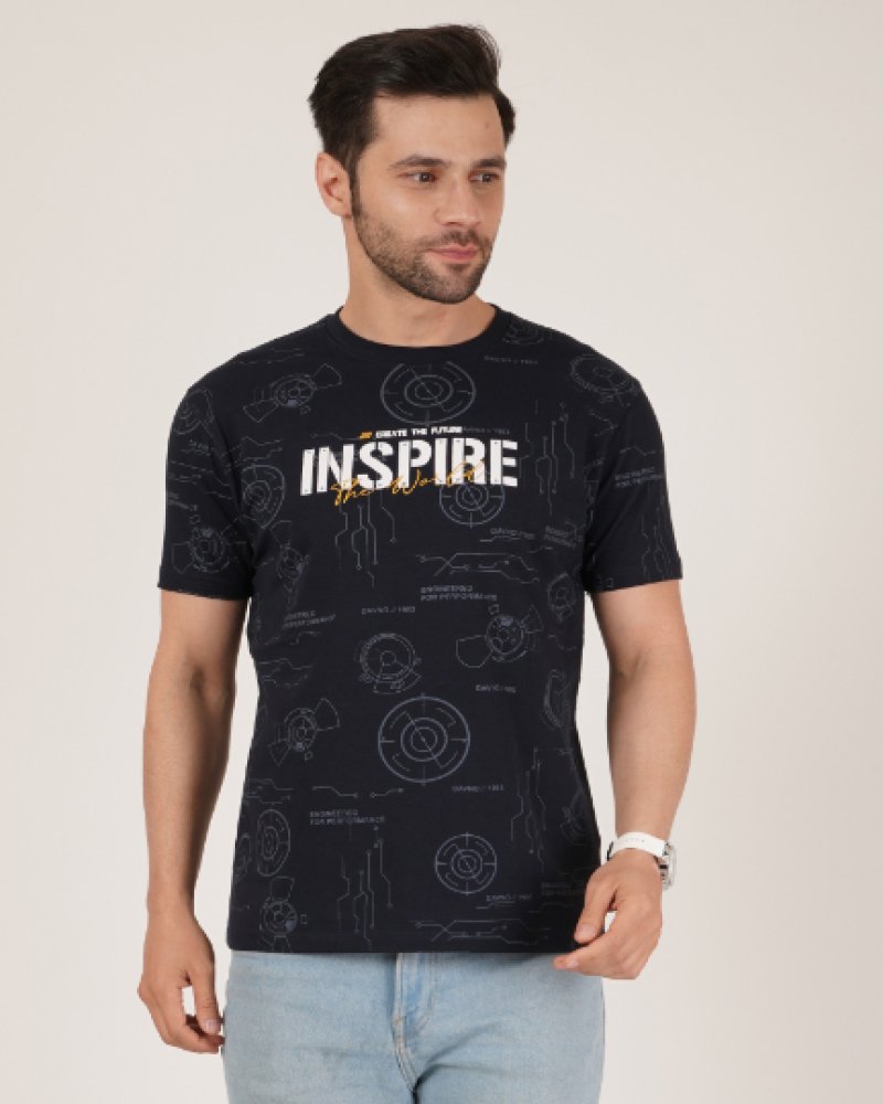 Navy Inspire Blueprint Print T-Shirt
