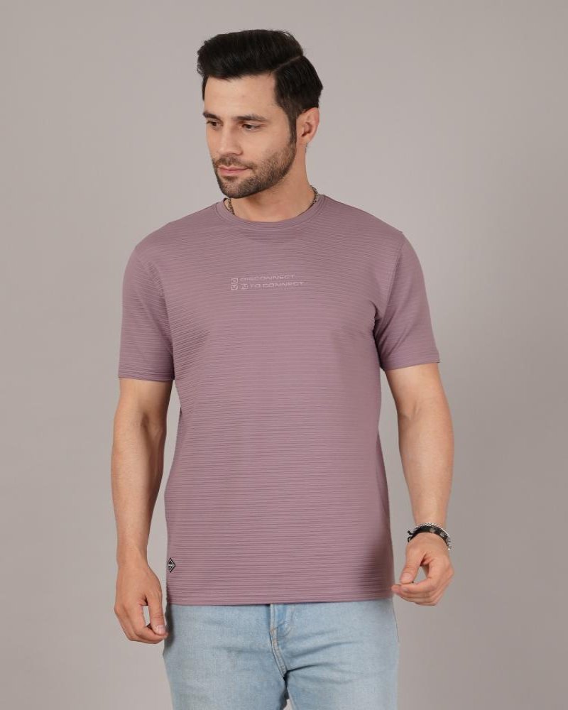 Mauve Ribbed Minimal Print T-Shirt