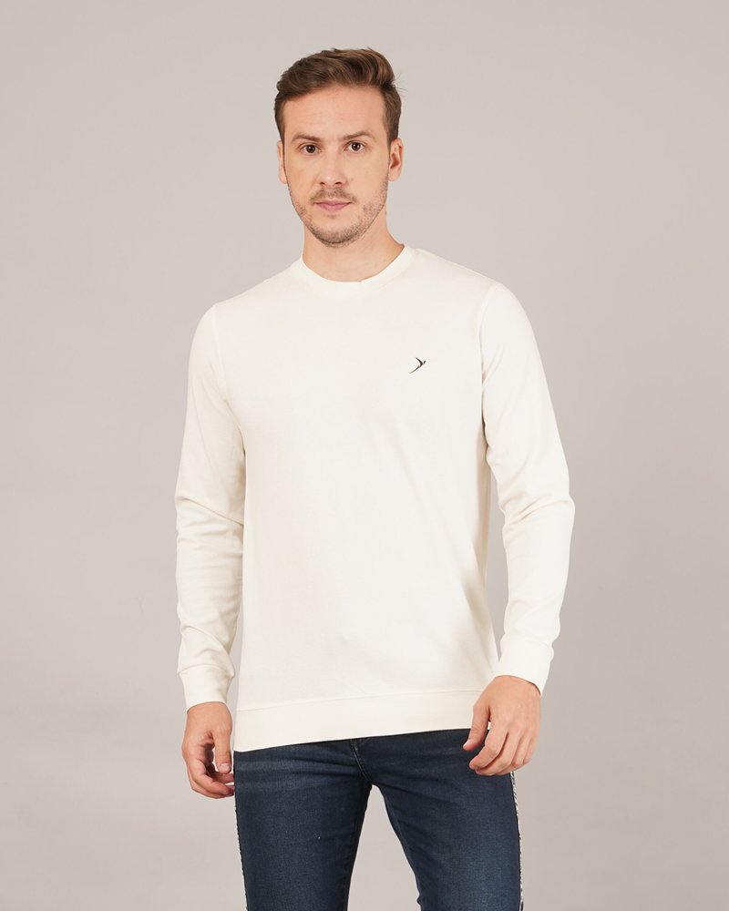 Men Off-White Solid Cotton Blend T-shirt