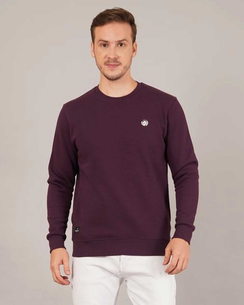 Men’s Maroon Solid Crew Neck Sweatshirt