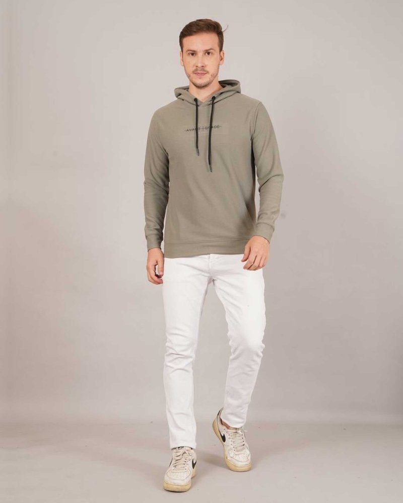 Men’s Olive Green Minimal Print Cotton Hoodie