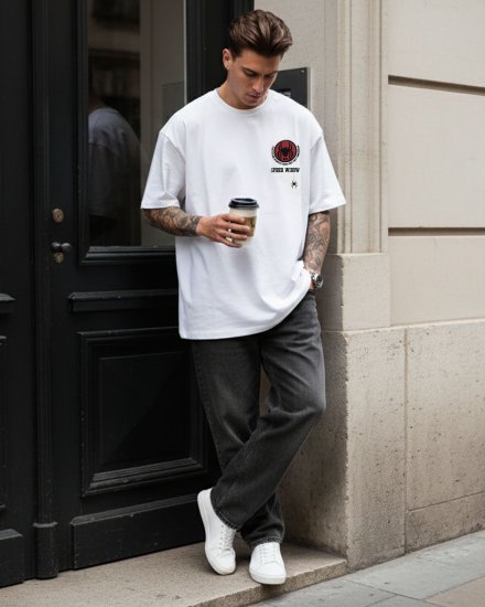 Men’s Premium White Printed Oversized T-shirt