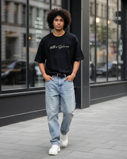 Men’s Premium Black Printed Oversized T-shirt