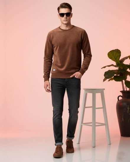 Men’s Premium Solid Brown Round Neck Sweatshirt