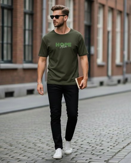 Men’s Premium Olive Green Printed Round Neck T-shirt