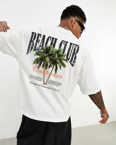 Men’s Premium Off-White "Beach Club California" Print Oversized T-Shirt