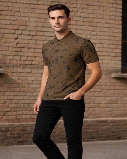Men’s Brown Abstract Printed Polo T-Shirt