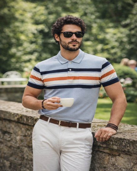 Men’s Sky Blue Striped Polo T-Shirt