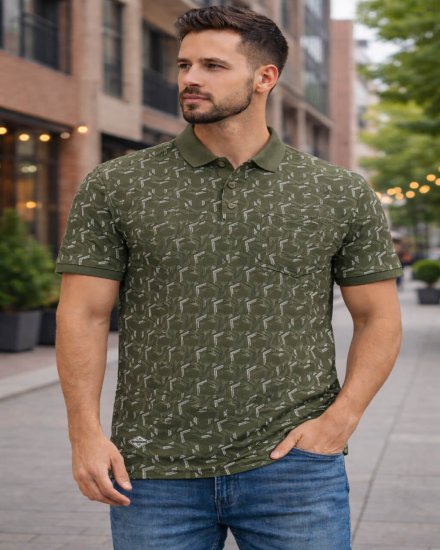 Men’s Olive Green Geometric Printed Polo T-Shirt