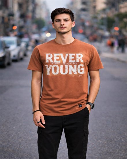 Men’s Orange Graphic "REVER YOUNG" T-Shirt