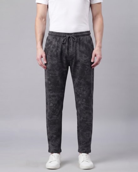 Men's Black and Charcoal Grey Printed Casual Jogger Pants with Drawstring Waist