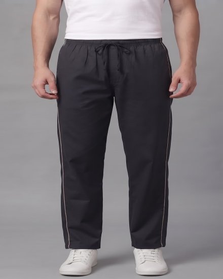 Men's Casual Relaxed-Fit Black lower with Contrast Piping and Drawstring Waist