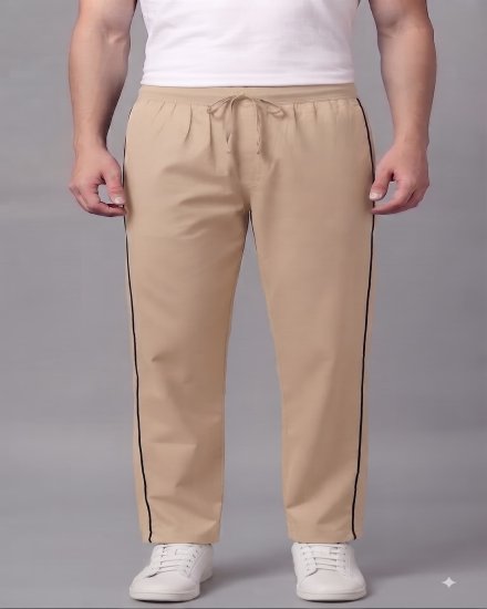 Men's Casual  Relaxed-Fit  Fawn Lounge Pants with Contrast Side Piping and Drawstring Waist