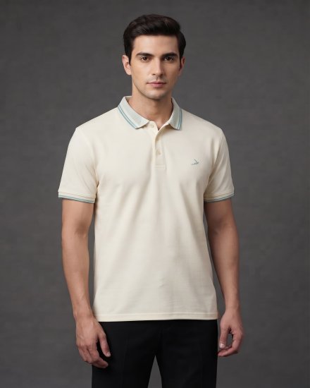 Men's Vanilla Textured Collar & Cuff Polo T-Shirt
