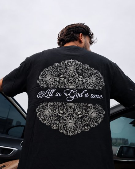 "All in God's Time" Black Oversized Graphic T-Shirt