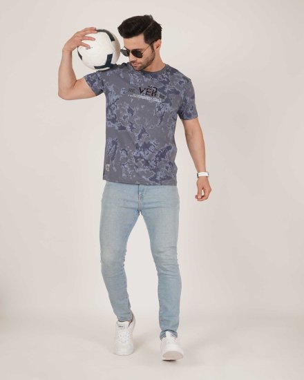 Men's Blue Tie-Dye Printed T-Shirt – "REVERSE" Graphic