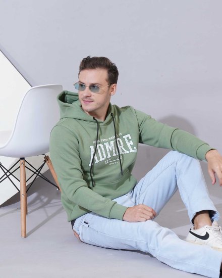 Men's Olive Green "ADMIRE" Printed Hoodie