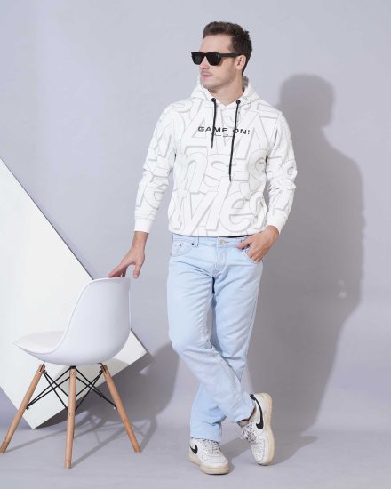 Men's White "GAME ON!" Printed Hoodie