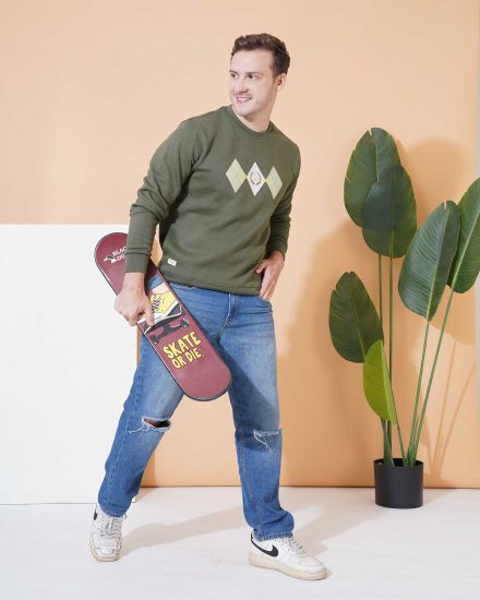 Men’s Olive Green Diamond Print Sweatshirt