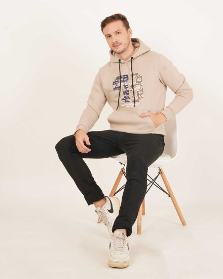 Men’s Beige Printed Hoodie – “Own the Moment” Edition