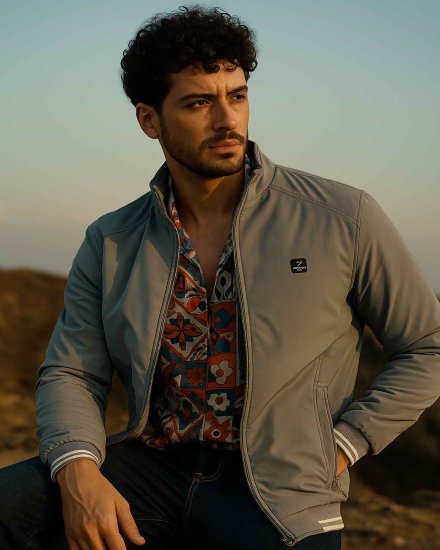 Men’s Light Blue Zip-Up Casual Jacket