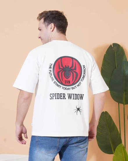 Men’s White Oversized Graphic T-Shirt – Spider Widow Print (Front & Back Design)