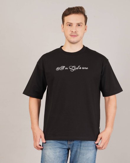Men’s Black Oversized Graphic T-Shirt – “All in God’s Time” Front & Back Print