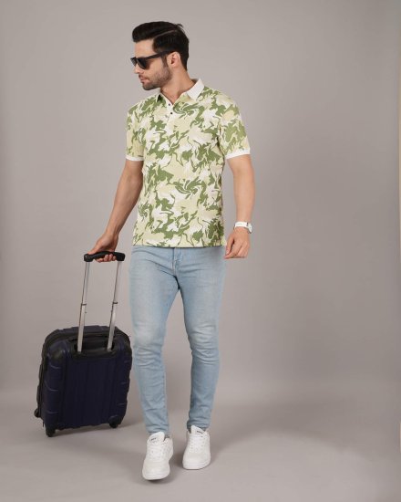 Men’s Green Camouflage Polo T-Shirt – Casual Printed Polo