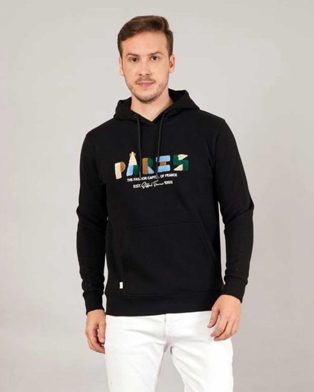 Men’s Black “PARIS” Printed Cotton Hoodie