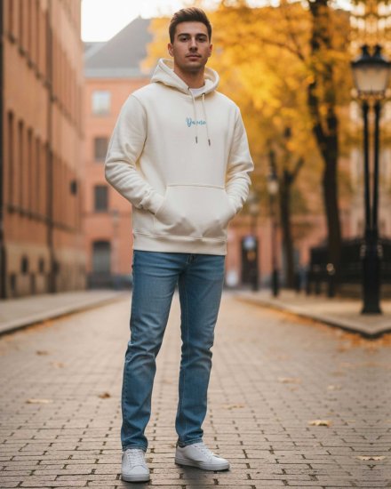 Men’s Premium Floral Printed Hoodie | Soft Fleece Winter Sweatshirt | Stylish Cream Hoodie with Front Logo & Back Floral Graphic