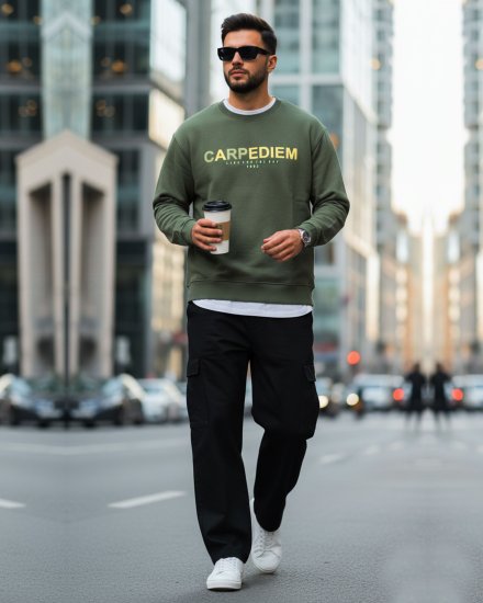 Olive Green Printed Sweatshirt