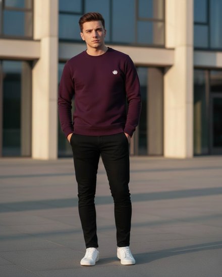 Men’s Maroon Solid Crew Neck Sweatshirt