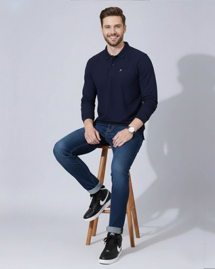Men’s Navy Blue Full-Sleeve Polo T-Shirt