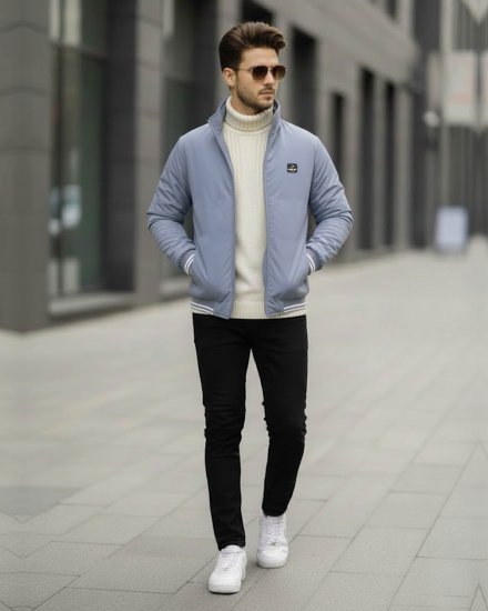 Men’s Light Blue Zip-Up Casual Jacket