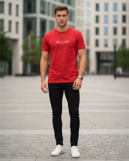 Men’s Premium Red "OFFLINE" Printed Round Neck T-Shirt
