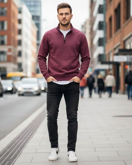 Men’s Premium Solid Purple Half-Zip Sweatshirt