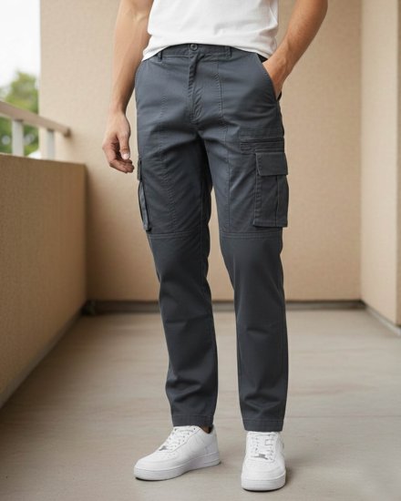 Men’s Premium Dark Grey  Regular Fit Mid Rise Cotton Cargo