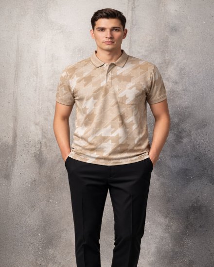 Men’s Beige Abstract Printed Polo T-Shirt