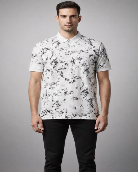 Men’s White Abstract Printed Polo T-Shirt