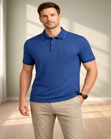 Men’s Premium Textured Cotton Blue Polo T-Shirt